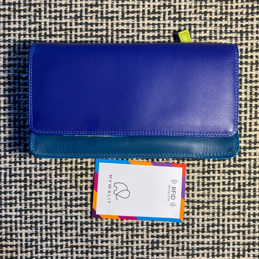 Mywalit Leather Clutch Wallet Minimalist RFID Blocking Women Blue OS Multi-Color